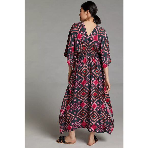 ANTHROPOLOGIE RUJUTA SHETH Marie Cinched Caftan in Black Red Diamond Print - Picture 9 of 15